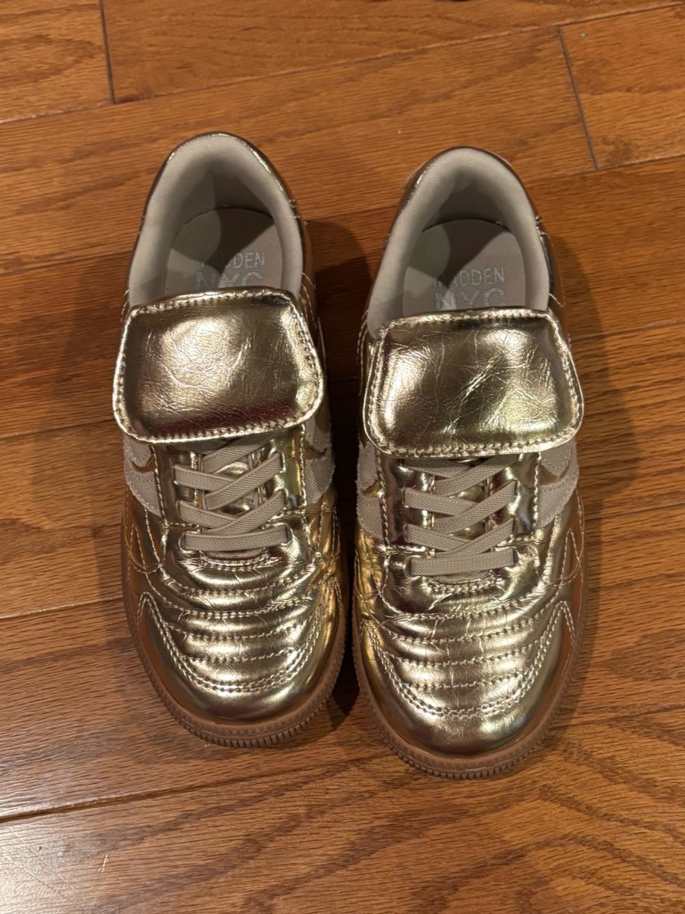 Metallic Gold Kids Sneakers with Hook-and-Loop Strap